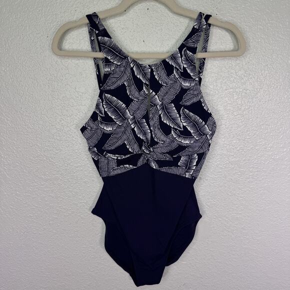 Tommy Bahama Other - Tommy Bahama Swimsuit Womens 8 One Piece Island Cays Palms High Neck Navy NEW